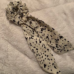 white with black dots hair tie scarf